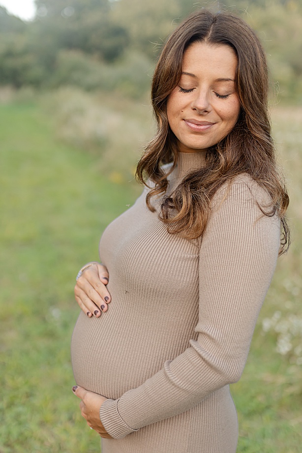 pregnancy portrait in sweater dress