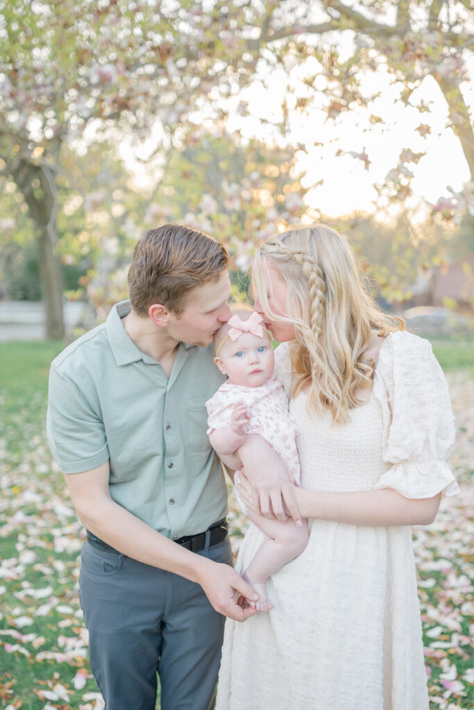 family in spring flowers